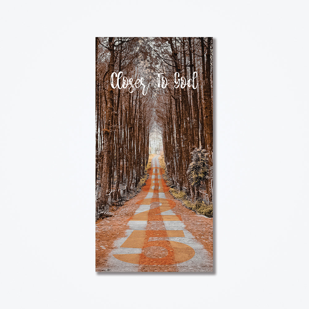 Vertical Metal Poster with a brick road and forest