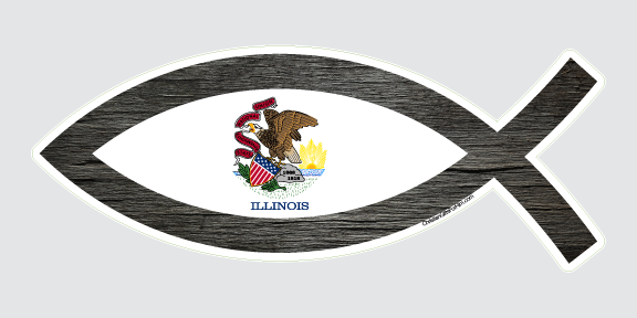 State of Illinois flag sticker with an outline of a fish.