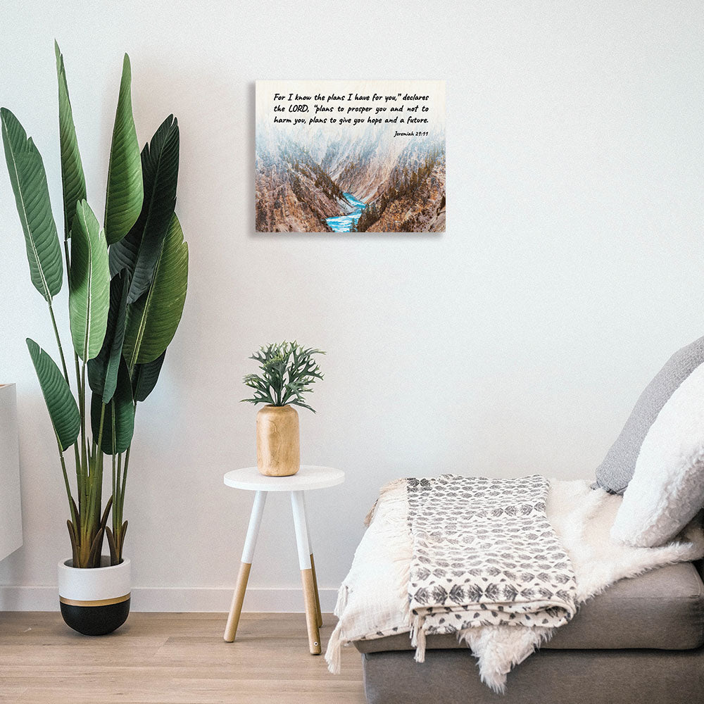 Mock up of the Mountain Ravine wood poster in your home.