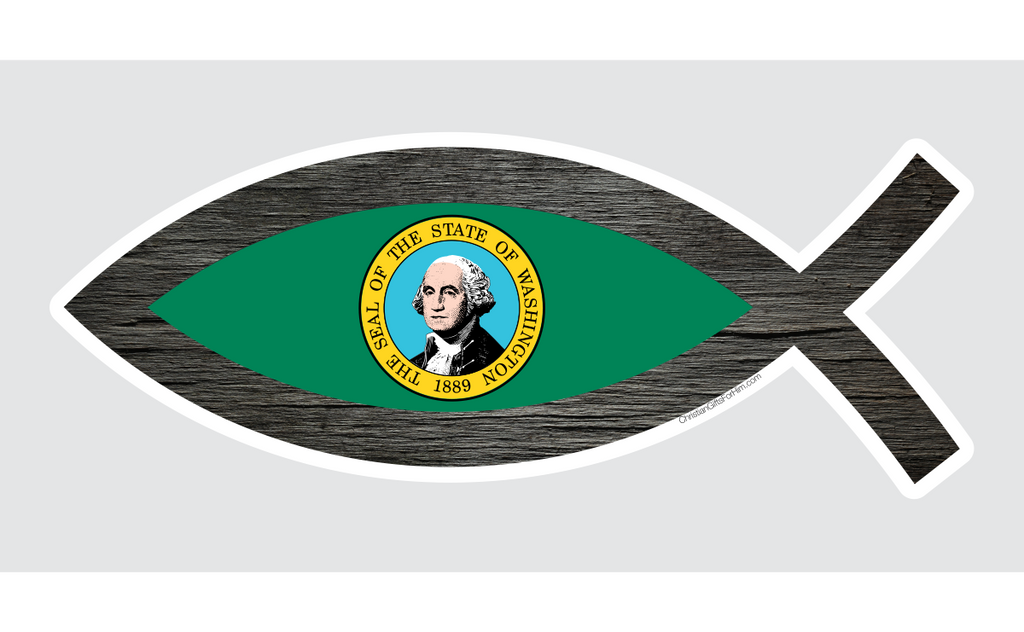 Washington flag decal for your car that is cut to be in the shape of a fish.
