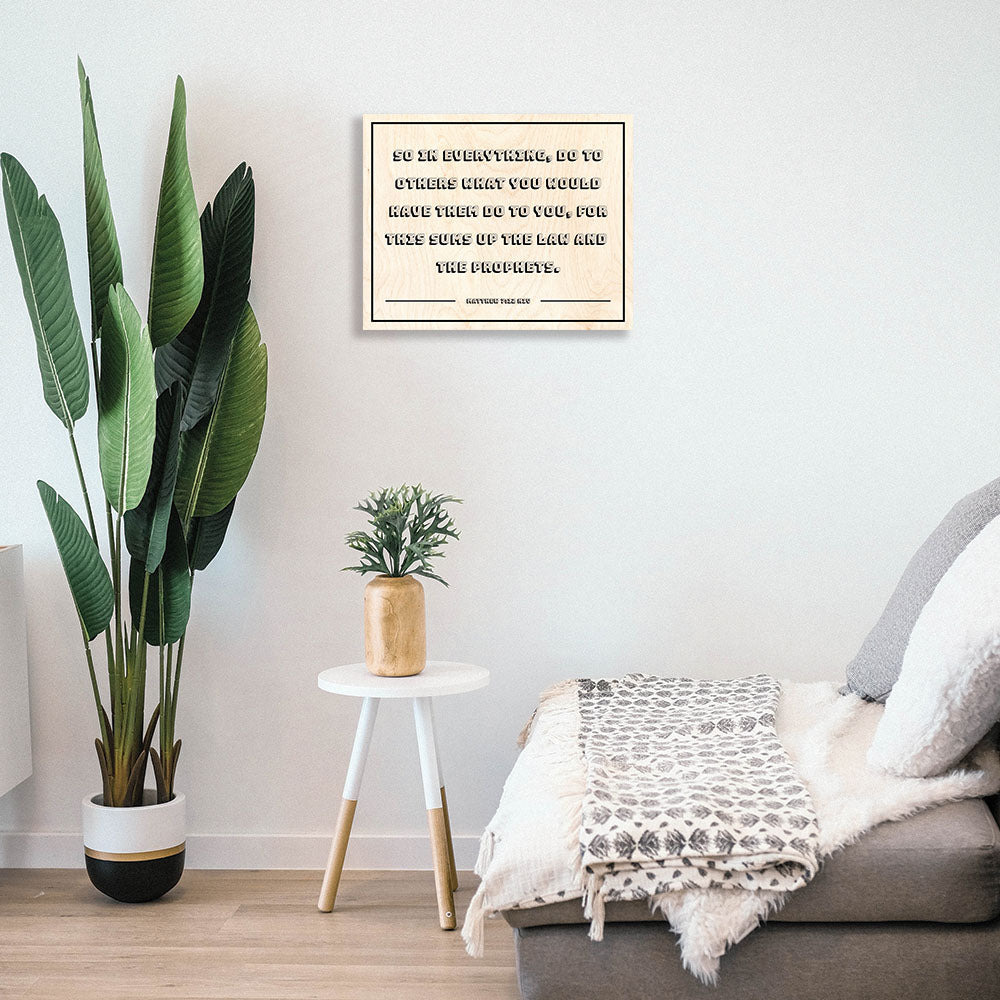 Mock up of the wood poster with bold text in your home.