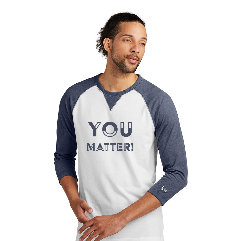 Navy and white long sleeve shirt with the text, "You matter" applied to the front.