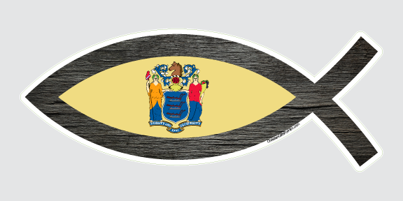 New Jersey state flag that has a fish border.