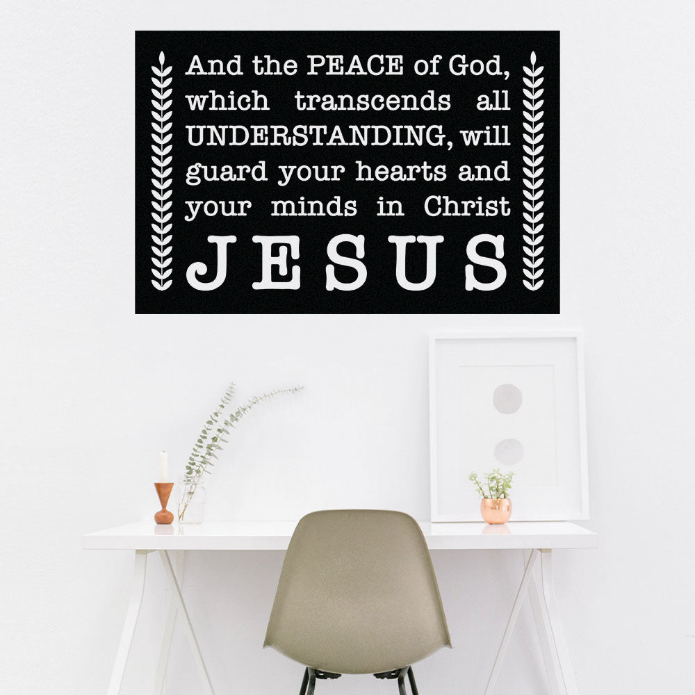 Mock up of a black background and white text wall sticker in your home office.