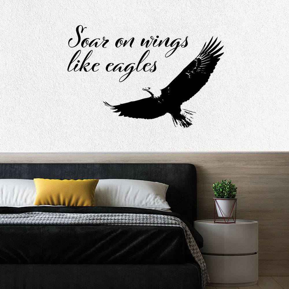Mockup of the a soaring eagle wall sticker for your bedroom.