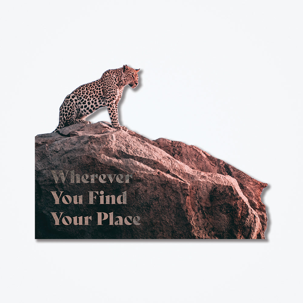leopard metal poster with text